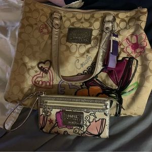 COACH Poppy tote purse and wallet set